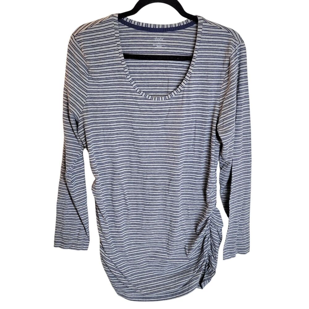 Shade Womens Sz XL Gray Blue Striped Long Sleeve Blouse